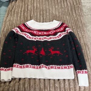 LOFT Red and Gray Reindeer Sweater